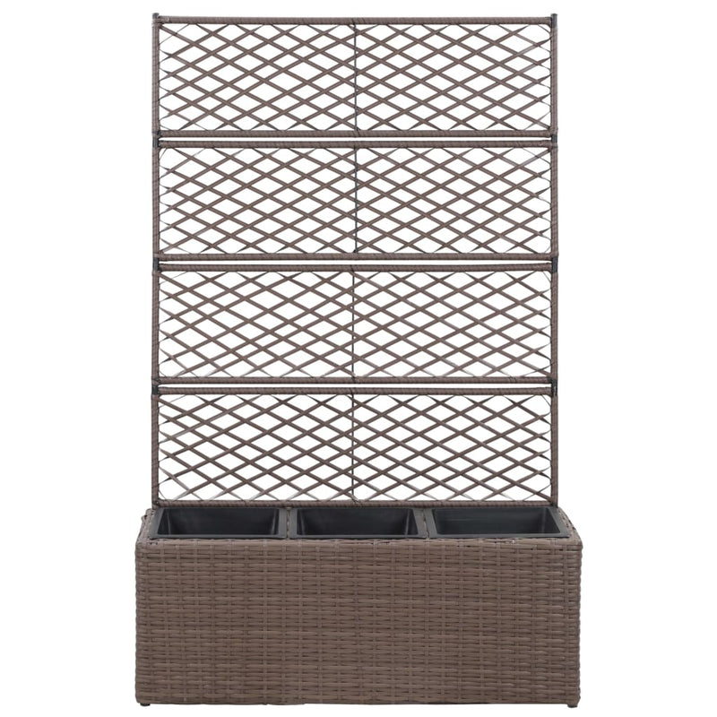 vidaXL Trellis Raised Bed with 3 Pots 83x30x130 cm Poly Rattan Brown