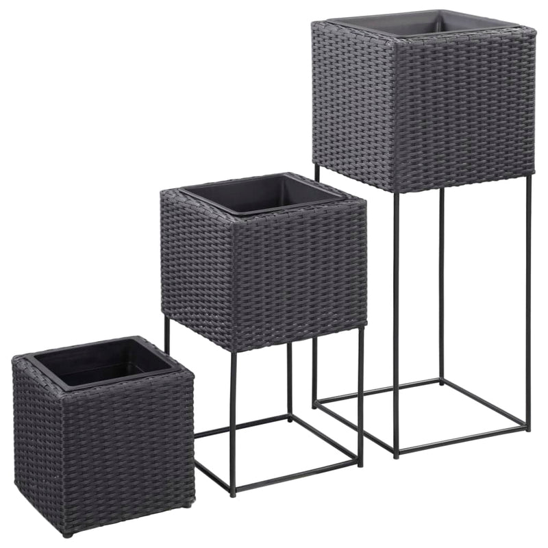 vidaXL Garden Raised Beds 3 pcs Poly Rattan Grey