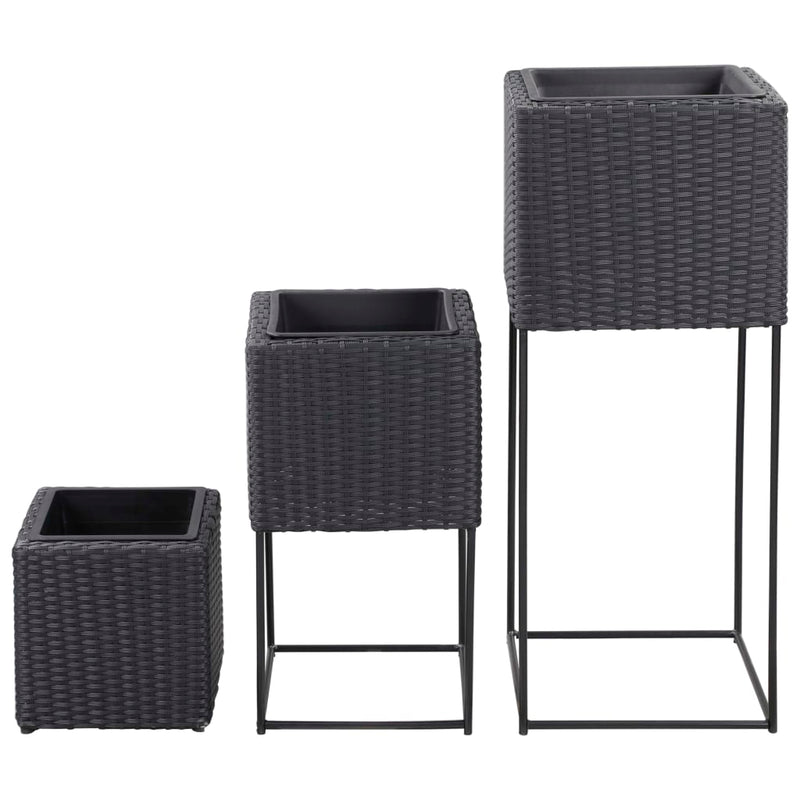 vidaXL Garden Raised Beds 3 pcs Poly Rattan Grey