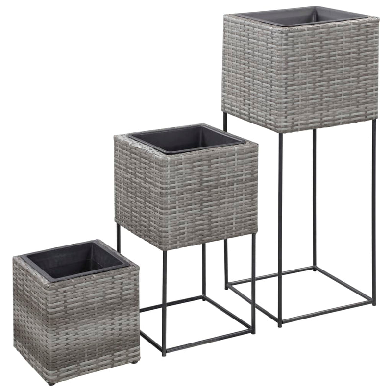 vidaXL Garden Raised Beds 3 pcs Poly Rattan Grey