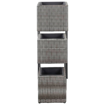 vidaXL Garden Raised Beds 3 pcs Poly Rattan Grey