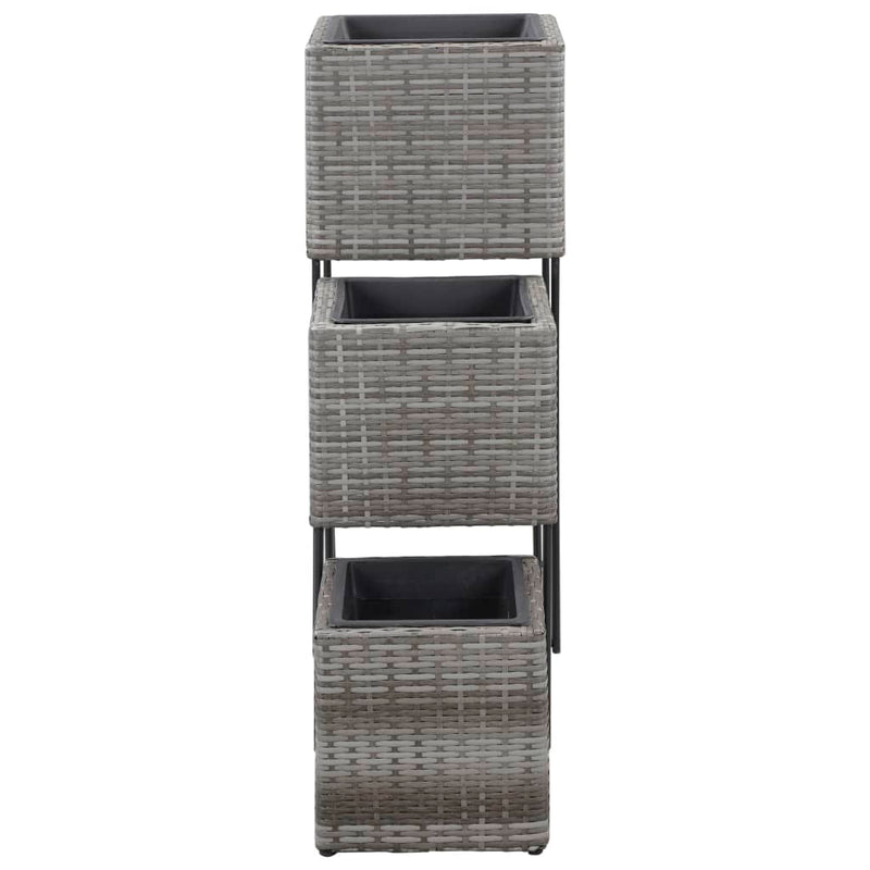 vidaXL Garden Raised Beds 3 pcs Poly Rattan Grey