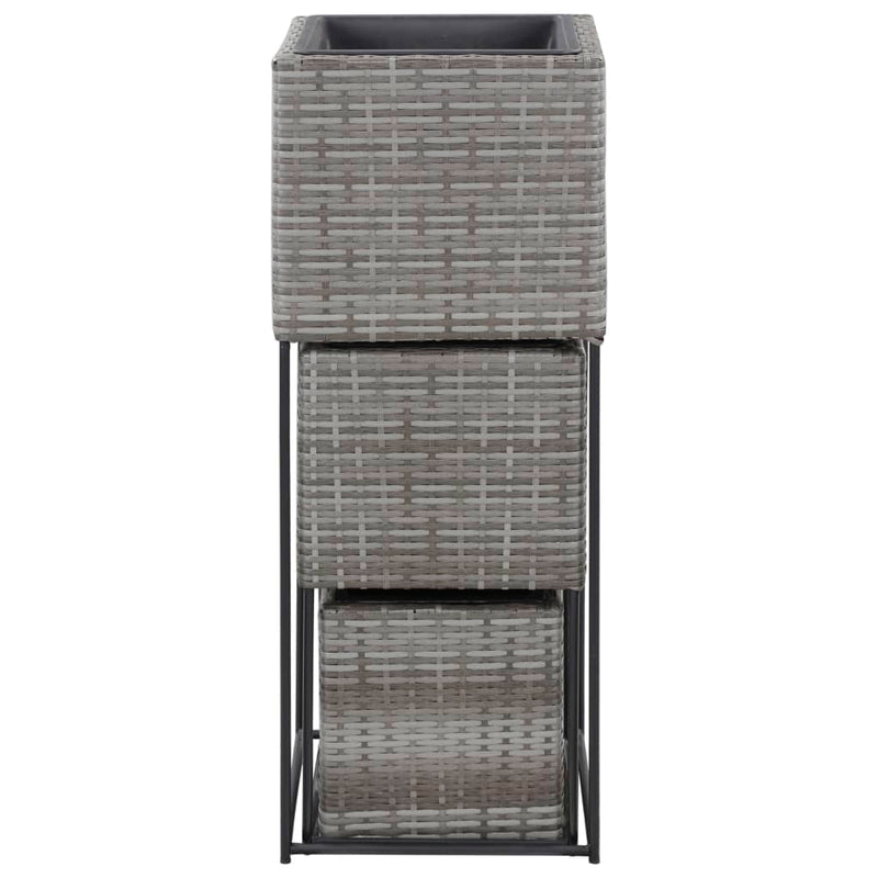 vidaXL Garden Raised Beds 3 pcs Poly Rattan Grey