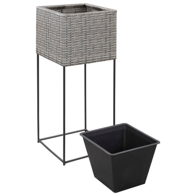 vidaXL Garden Raised Beds 3 pcs Poly Rattan Grey