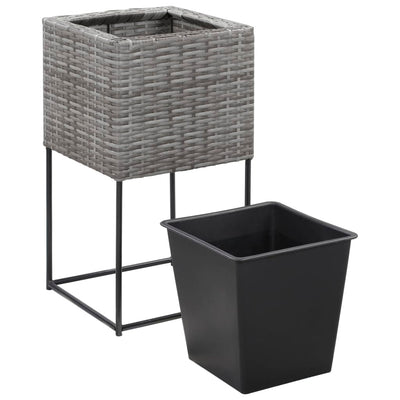 vidaXL Garden Raised Beds 3 pcs Poly Rattan Grey