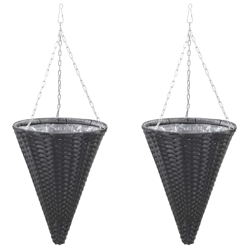 vidaXL Hanging Flower Baskets 2 pcs Poly Rattan Grey
