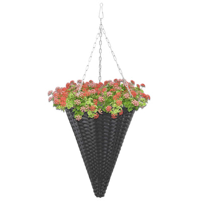 vidaXL Hanging Flower Baskets 2 pcs Poly Rattan Grey