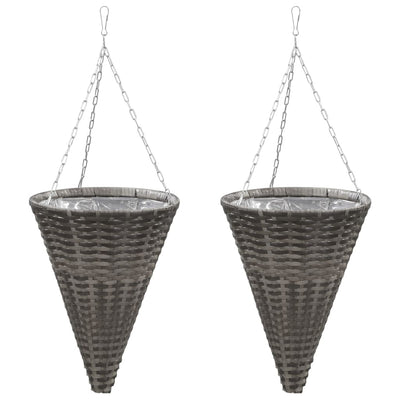 vidaXL Hanging Flower Baskets 2 pcs Poly Rattan Grey