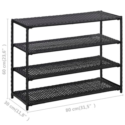 vidaXL Shoe Rack Black 80x30x60 cm Poly Rattan