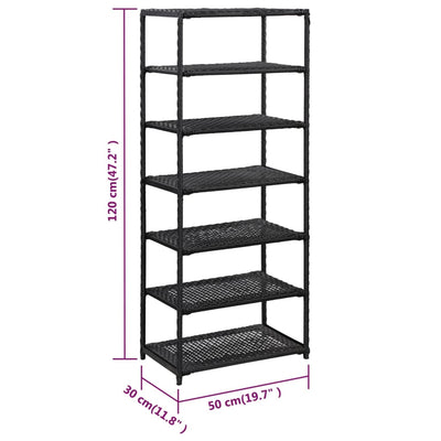 vidaXL Shoe Rack Black 50x30x120 cm Poly Rattan