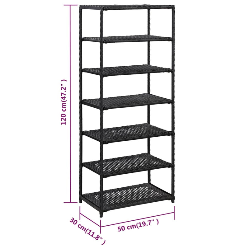vidaXL Shoe Rack Black 50x30x120 cm Poly Rattan