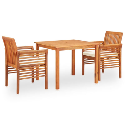 vidaXL 3 Piece Outdoor Dining Set with Cushions Solid Wood Acacia