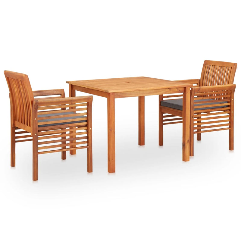 vidaXL 3 Piece Outdoor Dining Set with Cushions Solid Wood Acacia