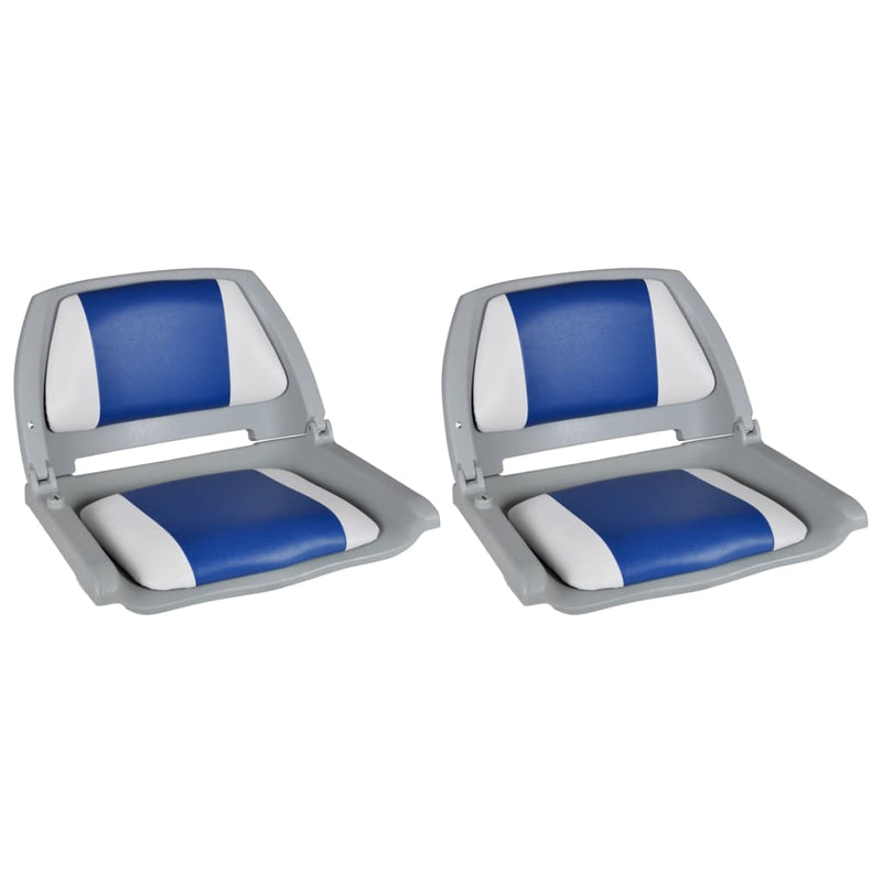 vidaXL Boat Seats 2 pcs Foldable Backrest With Blue-white Pillow 41x51x48 cm