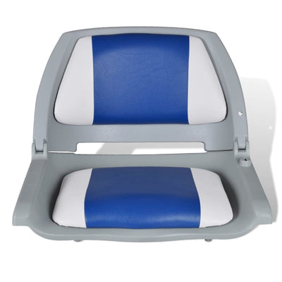 vidaXL Boat Seats 2 pcs Foldable Backrest With Blue-white Pillow 41x51x48 cm