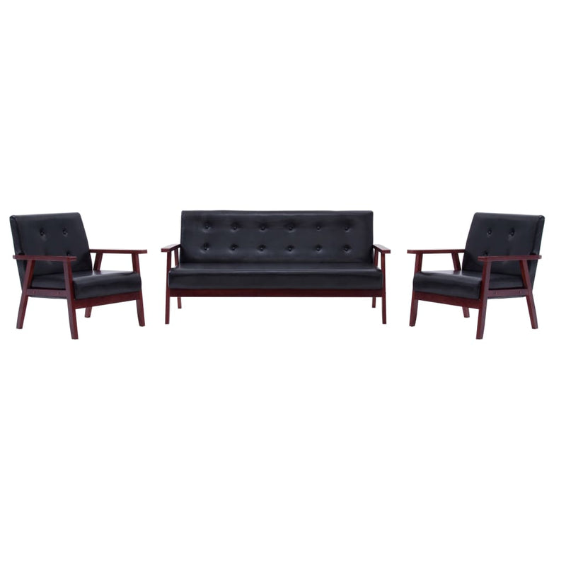 vidaXL Sofa Set 3 Piece Black Faux Leather