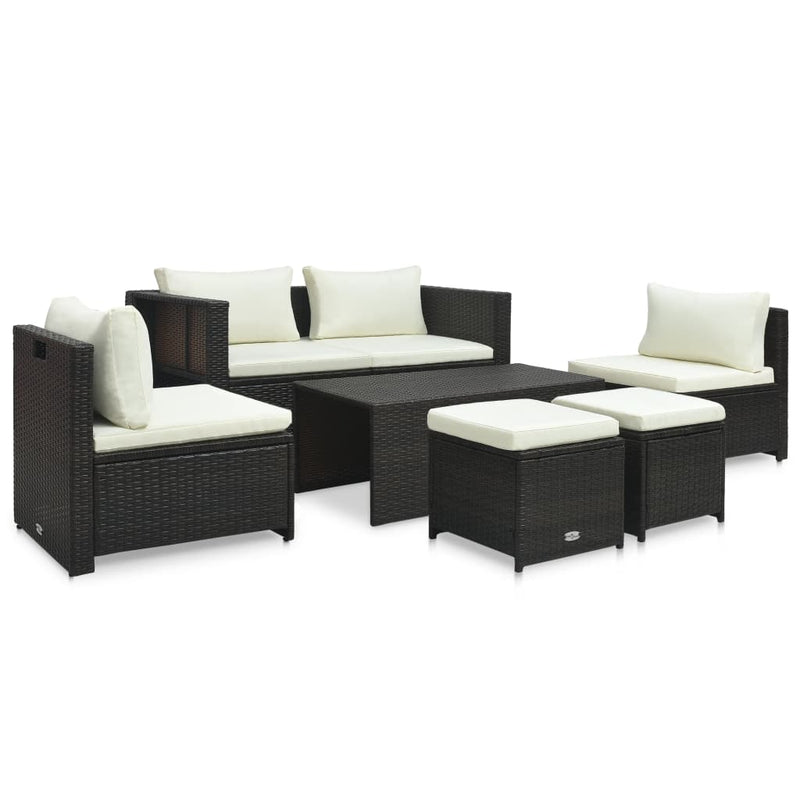 vidaXL 6 Piece Garden Lounge Set with Cushions Poly Rattan Black