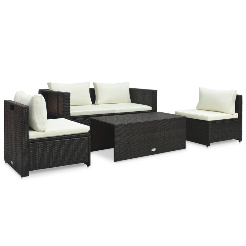 vidaXL 6 Piece Garden Lounge Set with Cushions Poly Rattan Black