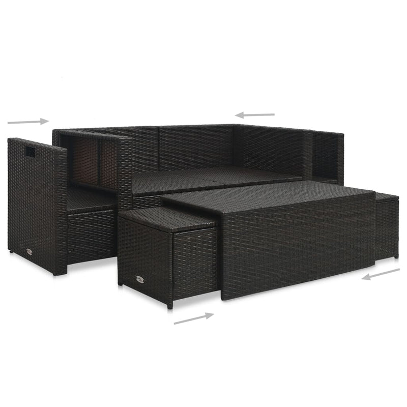 vidaXL 6 Piece Garden Lounge Set with Cushions Poly Rattan Black