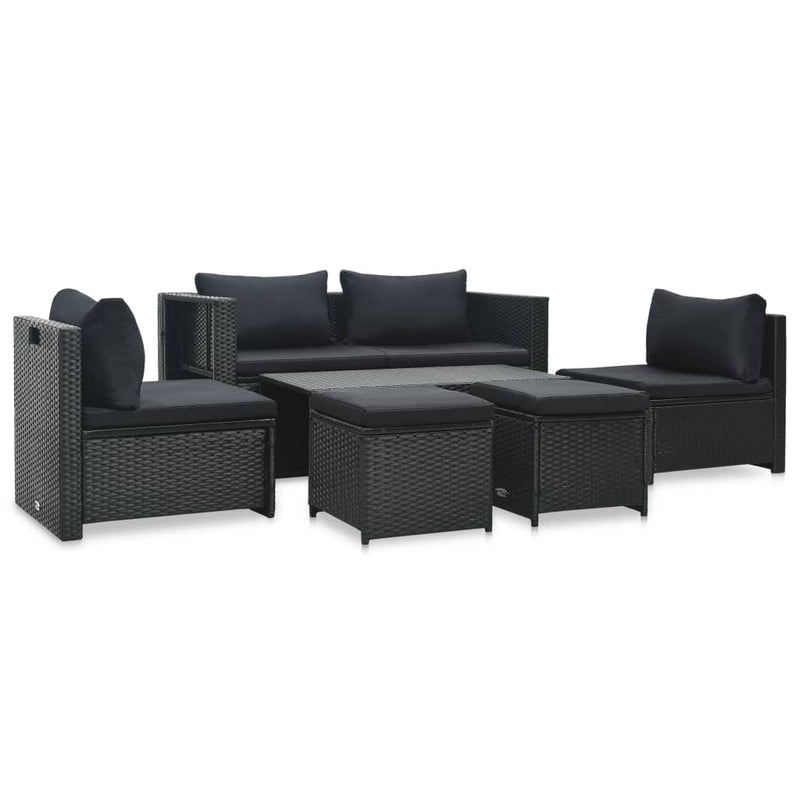 vidaXL 6 Piece Garden Lounge Set with Cushions Poly Rattan Black