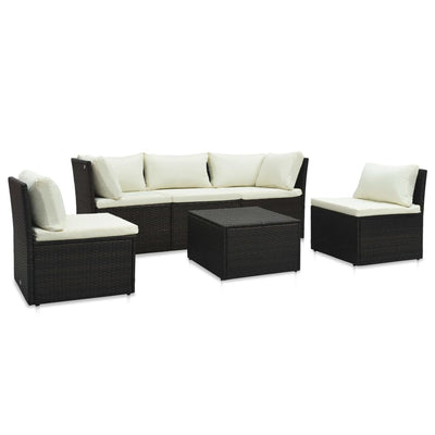 vidaXL 4 Piece Garden Lounge Set with Cushions Poly Rattan Black