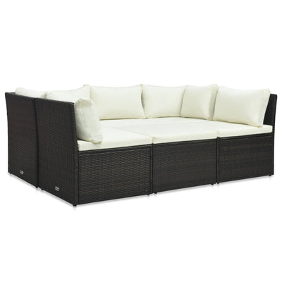 vidaXL 4 Piece Garden Lounge Set with Cushions Poly Rattan Black