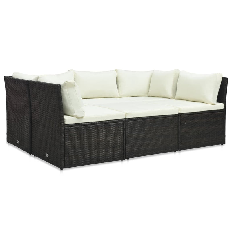 vidaXL 4 Piece Garden Lounge Set with Cushions Poly Rattan Black