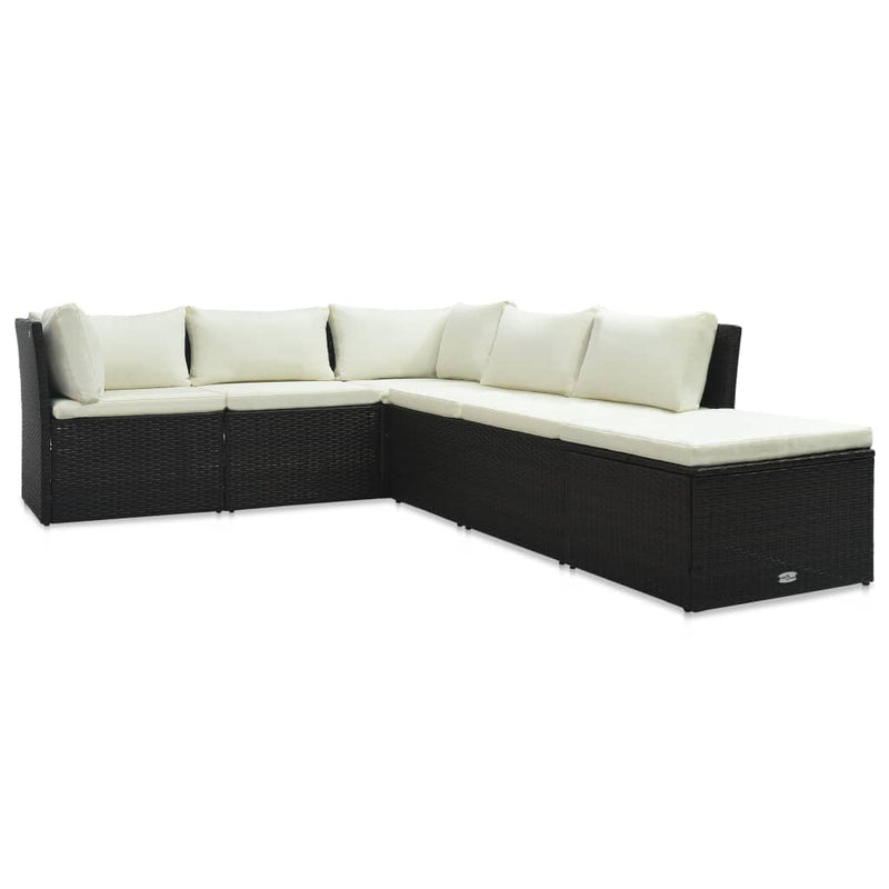 vidaXL 4 Piece Garden Lounge Set with Cushions Poly Rattan Black