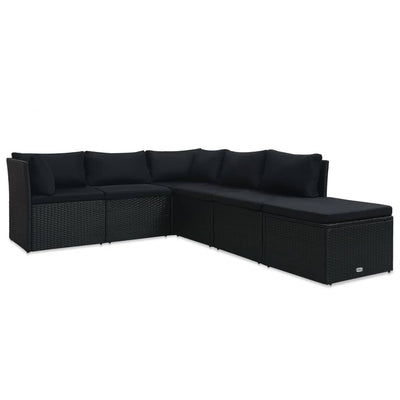 vidaXL 4 Piece Garden Lounge Set with Cushions Poly Rattan Black