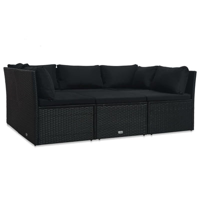 vidaXL 4 Piece Garden Lounge Set with Cushions Poly Rattan Black