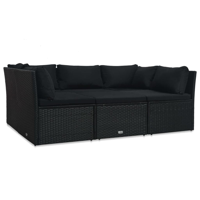 vidaXL 4 Piece Garden Lounge Set with Cushions Poly Rattan Black