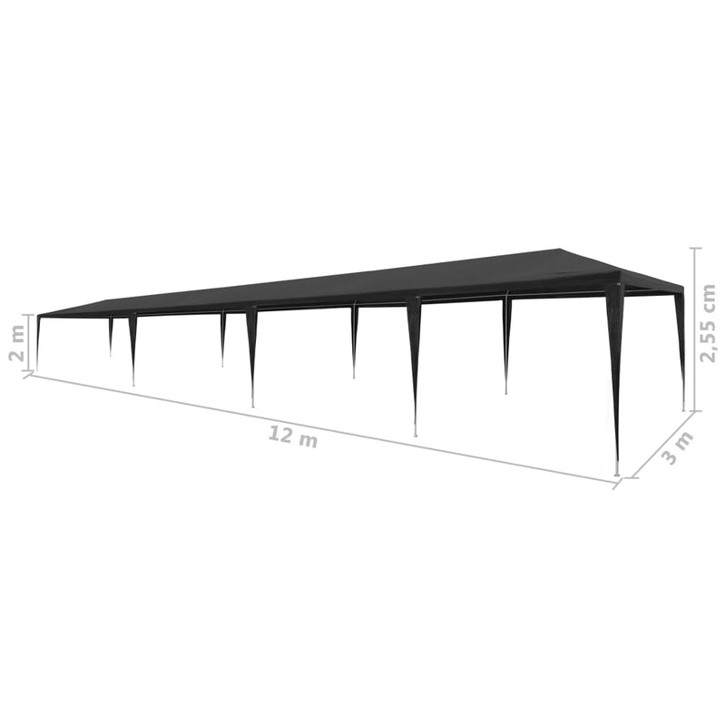 vidaXL Party Tent 3x12 m PE Anthracite