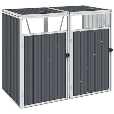 vidaXL Double Garbage Bin Shed Grey 143x81x121 cm Steel