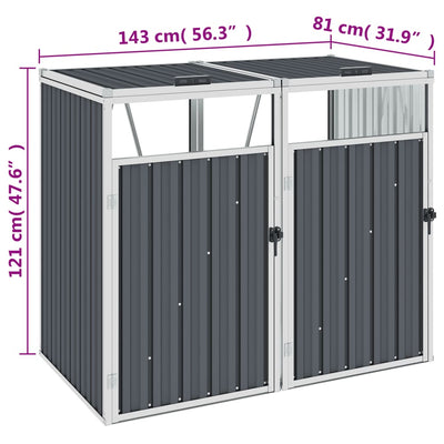 vidaXL Double Garbage Bin Shed Grey 143x81x121 cm Steel