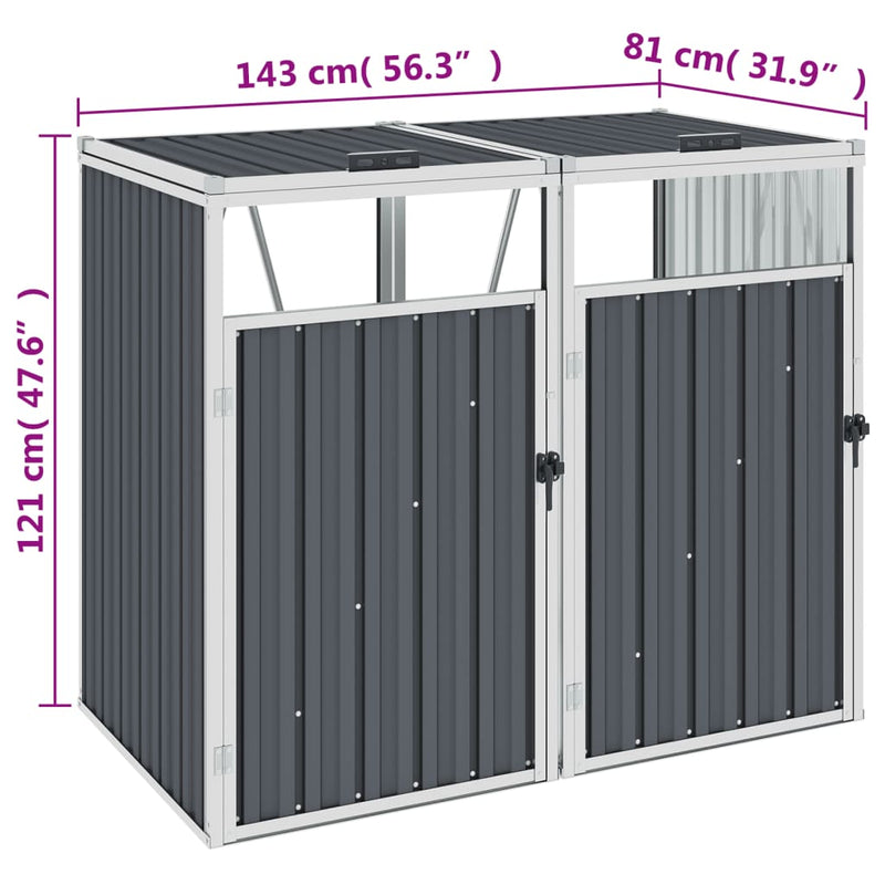 vidaXL Double Garbage Bin Shed Grey 143x81x121 cm Steel