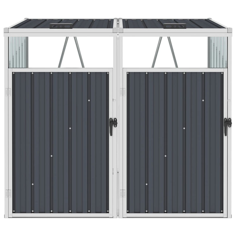 vidaXL Double Garbage Bin Shed Grey 143x81x121 cm Steel