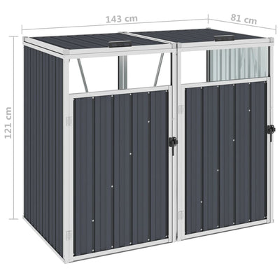 vidaXL Double Garbage Bin Shed Grey 143x81x121 cm Steel