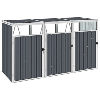 vidaXL Triple Garbage Bin Shed Grey 213x81x121 cm Steel