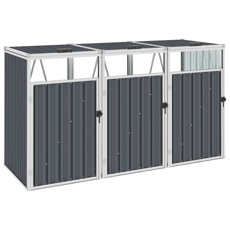 vidaXL Triple Garbage Bin Shed Grey 213x81x121 cm Steel