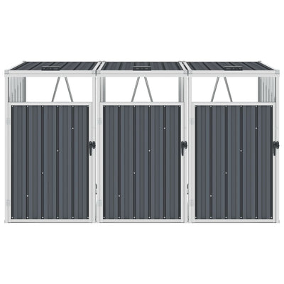 vidaXL Triple Garbage Bin Shed Grey 213x81x121 cm Steel