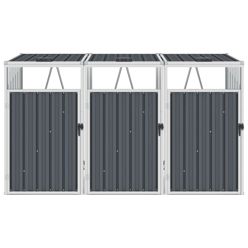 vidaXL Triple Garbage Bin Shed Grey 213x81x121 cm Steel