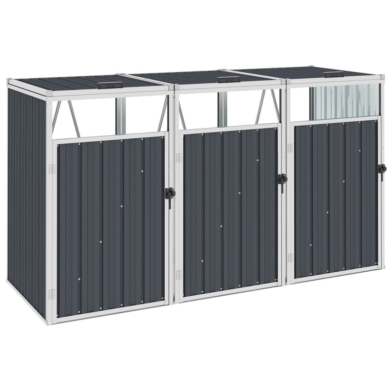 vidaXL Triple Garbage Bin Shed Grey 213x81x121 cm Steel