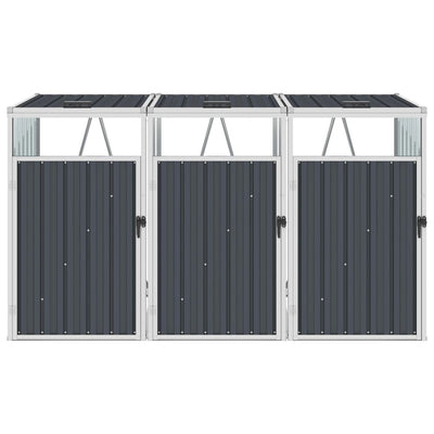 vidaXL Triple Garbage Bin Shed Grey 213x81x121 cm Steel