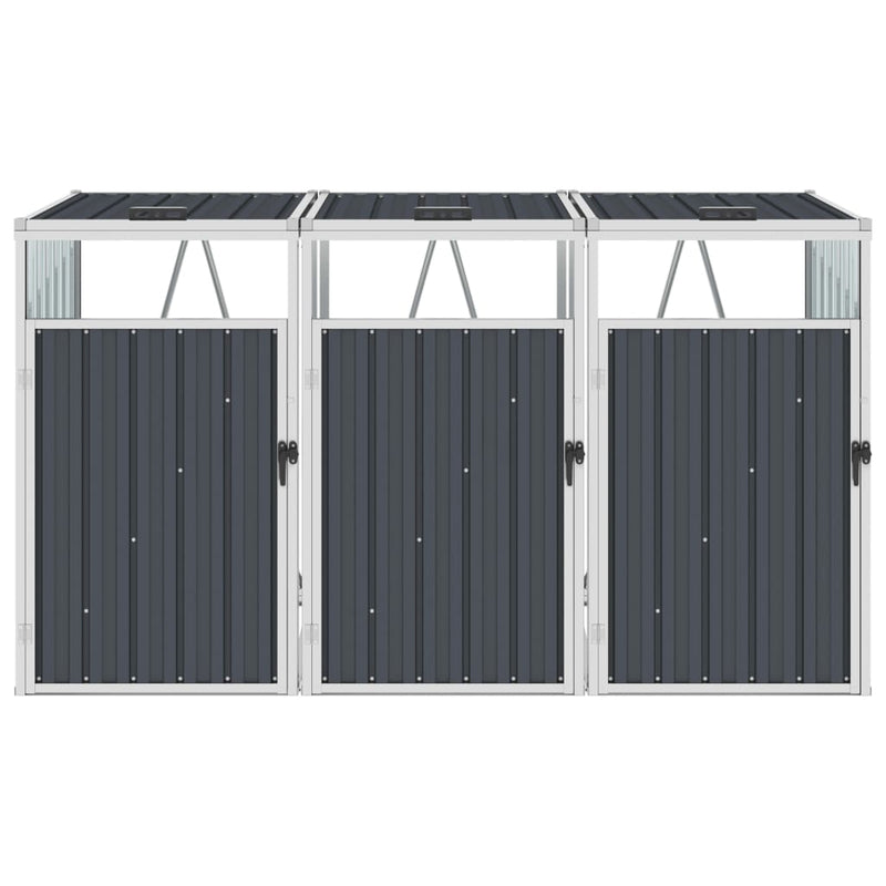 vidaXL Triple Garbage Bin Shed Grey 213x81x121 cm Steel