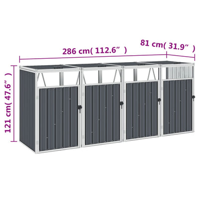 vidaXL Quadruple Garbage Bin Shed Anthracite 286x81x121 cm Steel