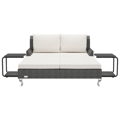 vidaXL 2-Person Garden Sun Bed with Cushions Poly Rattan Black