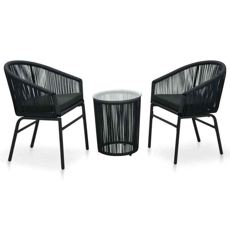 vidaXL 3 Piece Bistro Set with Cushions PE Rattan Black
