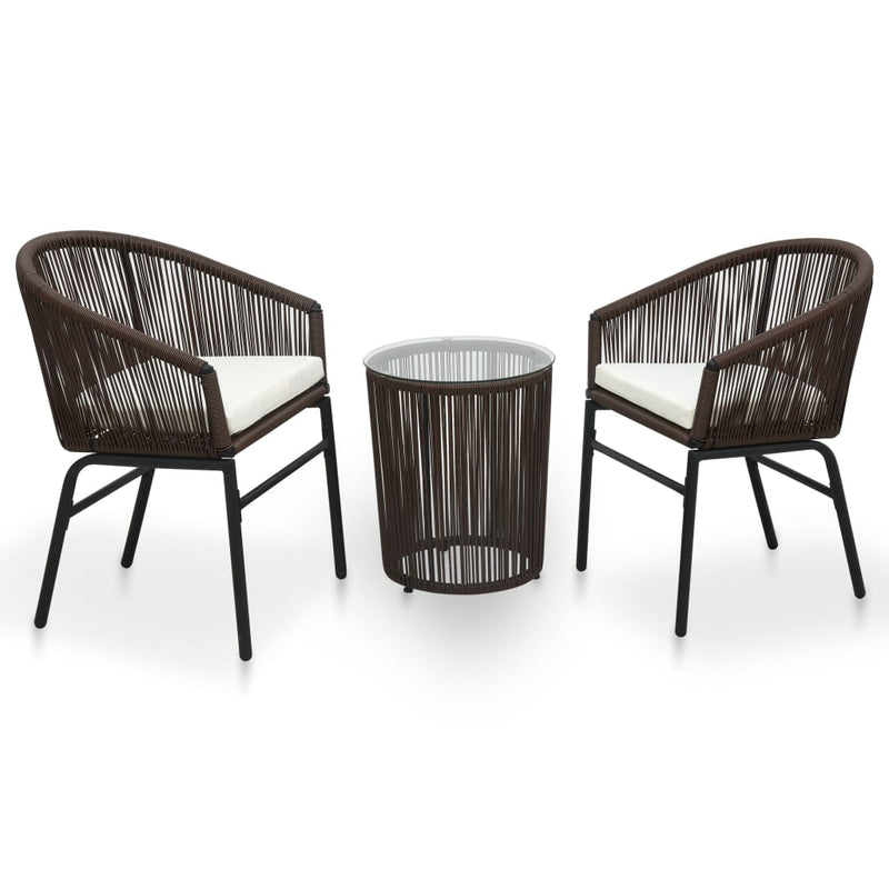 vidaXL 3 Piece Bistro Set with Cushions PE Rattan Black