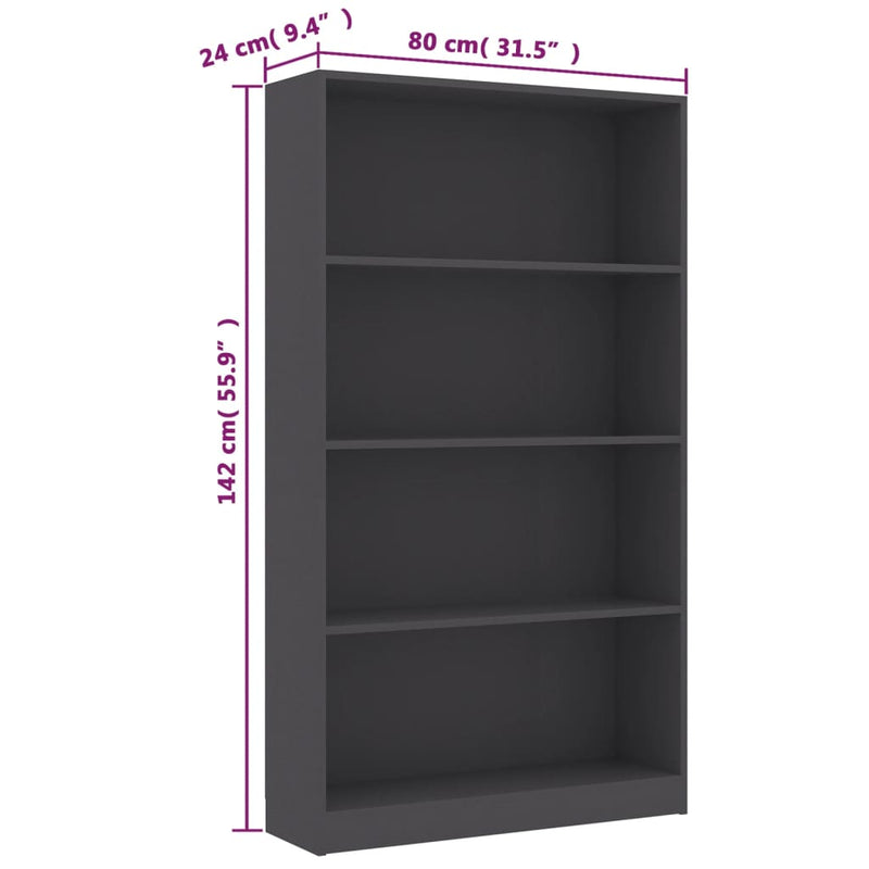 vidaXL 4-Tier Book Cabinet Sonoma Oak 80x24x142 cm Engineered Wood