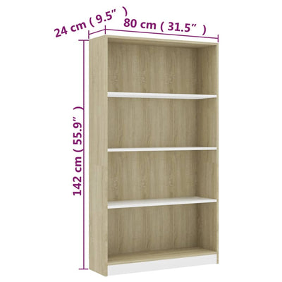 vidaXL 4-Tier Book Cabinet Sonoma Oak 80x24x142 cm Engineered Wood